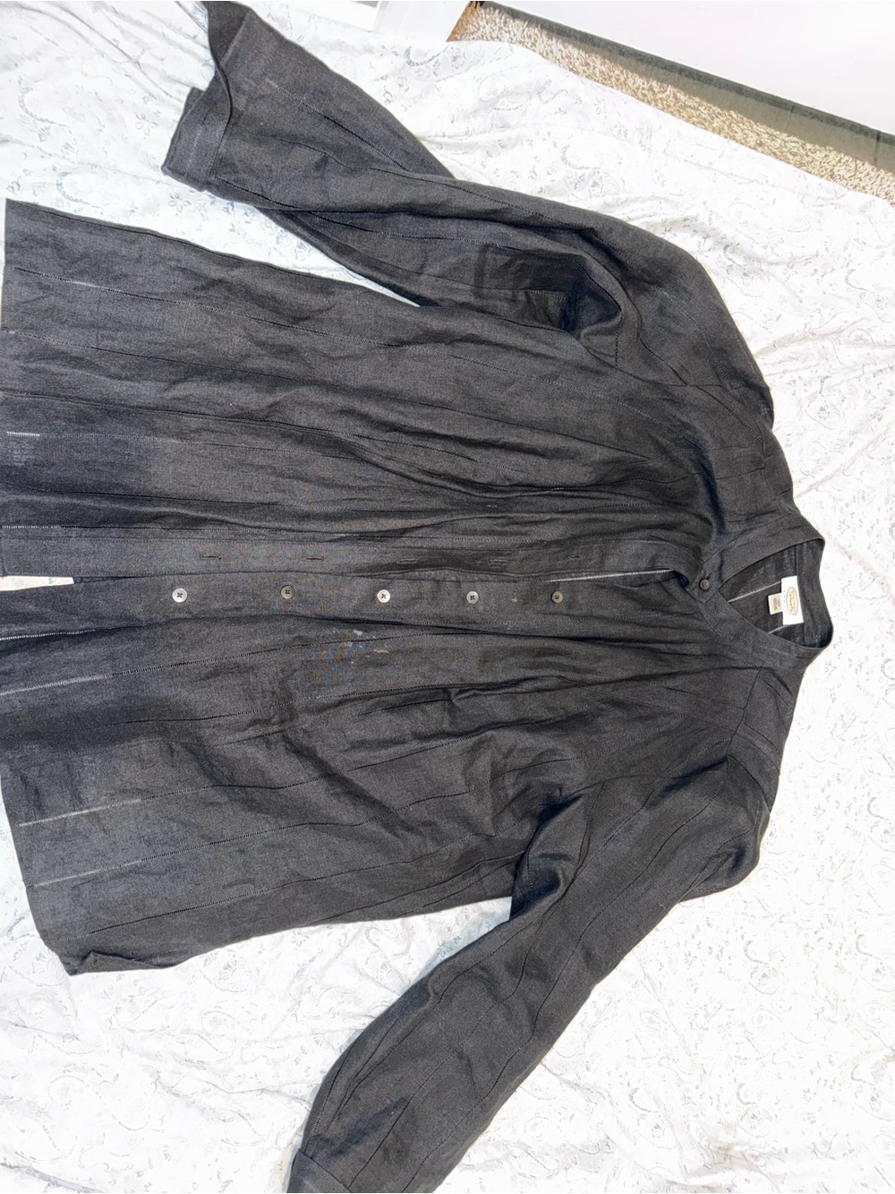 Talbots Woman Black Linen Button Down Blouse Shirt Ladder Stitch Pleated 16w
